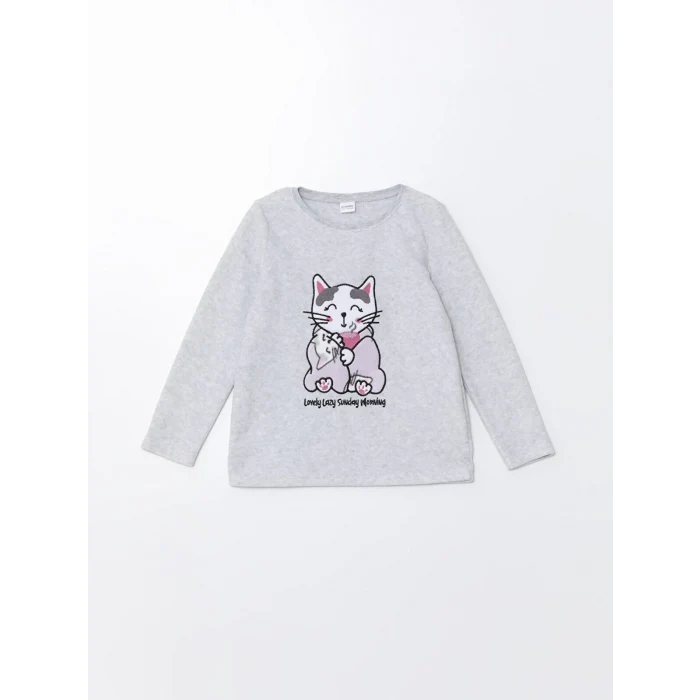 LCW Kids GRİ Bisiklet Yaka Polar Kız Çocuk Pijama Takımı