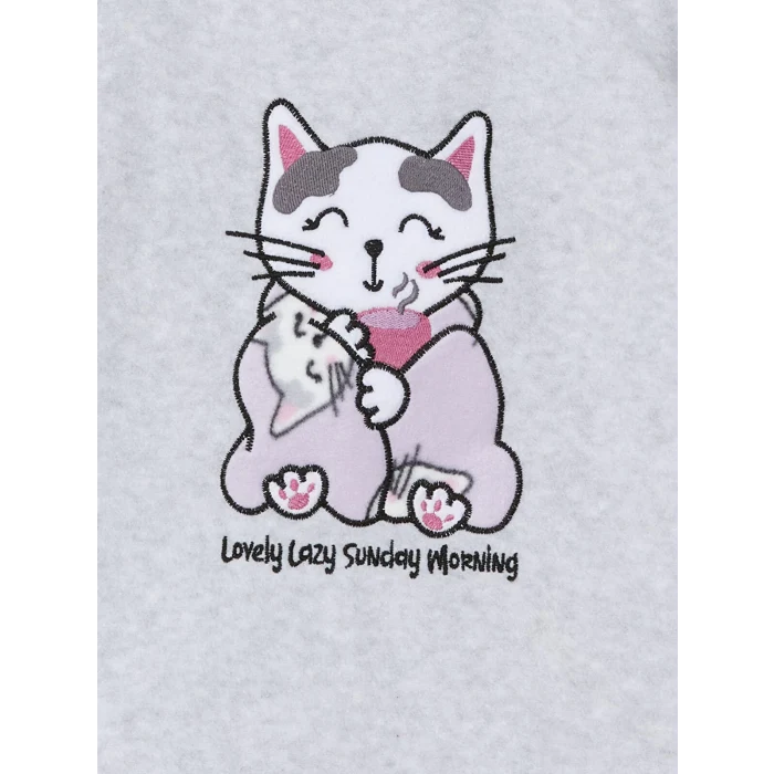 LCW Kids GRİ Bisiklet Yaka Polar Kız Çocuk Pijama Takımı