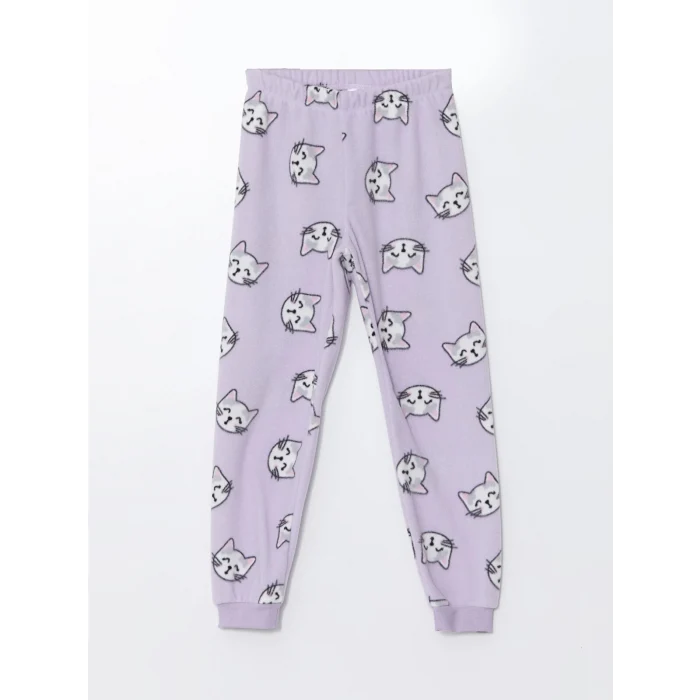 LCW Kids GRİ Bisiklet Yaka Polar Kız Çocuk Pijama Takımı