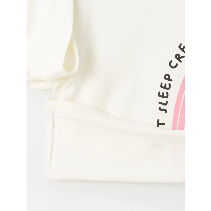 LCW Kids EKRU Bisiklet Yaka Baskılı Uzun Kollu Kız Çocuk Pijama Takımı