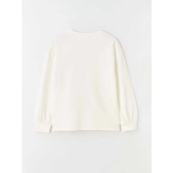 LCW Kids EKRU Bisiklet Yaka Baskılı Uzun Kollu Kız Çocuk Pijama Takımı