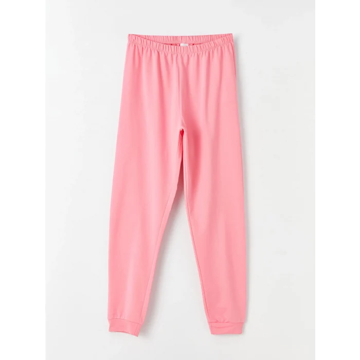 LCW Kids EKRU Bisiklet Yaka Baskılı Uzun Kollu Kız Çocuk Pijama Takımı