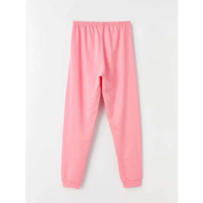 LCW Kids EKRU Bisiklet Yaka Baskılı Uzun Kollu Kız Çocuk Pijama Takımı