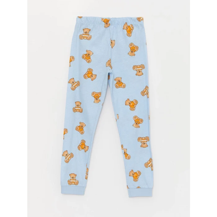 LCW Kids MAVİ Bisiklet Yaka Baskılı Uzun Kollu Kız Çocuk Pijama Takımı