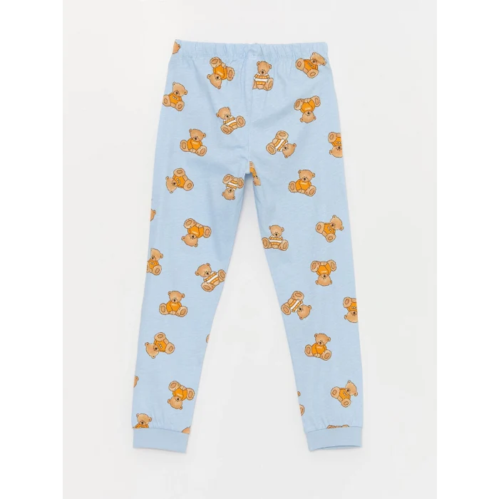 LCW Kids MAVİ Bisiklet Yaka Baskılı Uzun Kollu Kız Çocuk Pijama Takımı