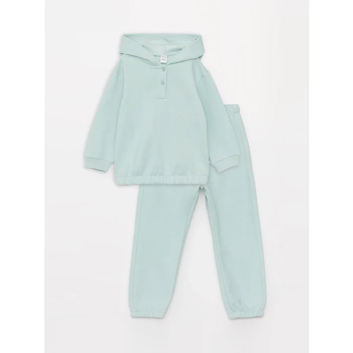LCW baby TURKUAZ Kapüşonlu Uzun Kollu Basic Kız Bebek Sweatshirt ve Eşofman Alt 2li Takım