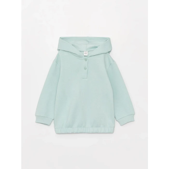 LCW baby TURKUAZ Kapüşonlu Uzun Kollu Basic Kız Bebek Sweatshirt ve Eşofman Alt 2li Takım