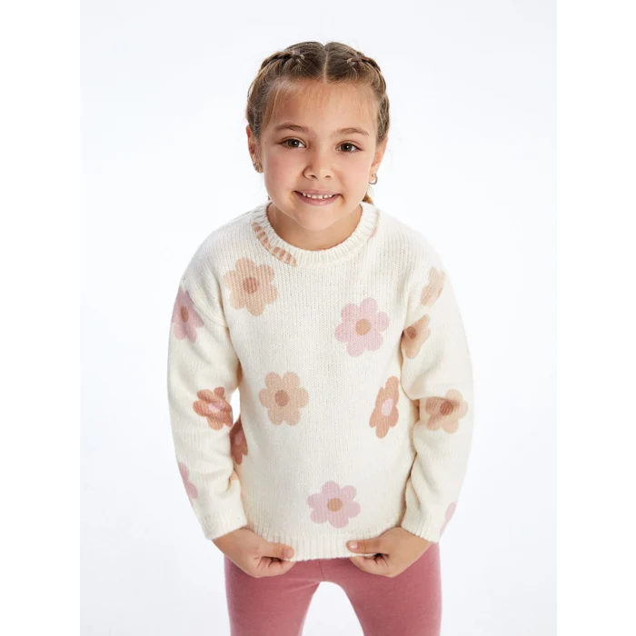 LCW Kids EKRU Bisiklet Yaka Uzun Kollu Kız Çocuk Kazak ve Tayt 2li Takım