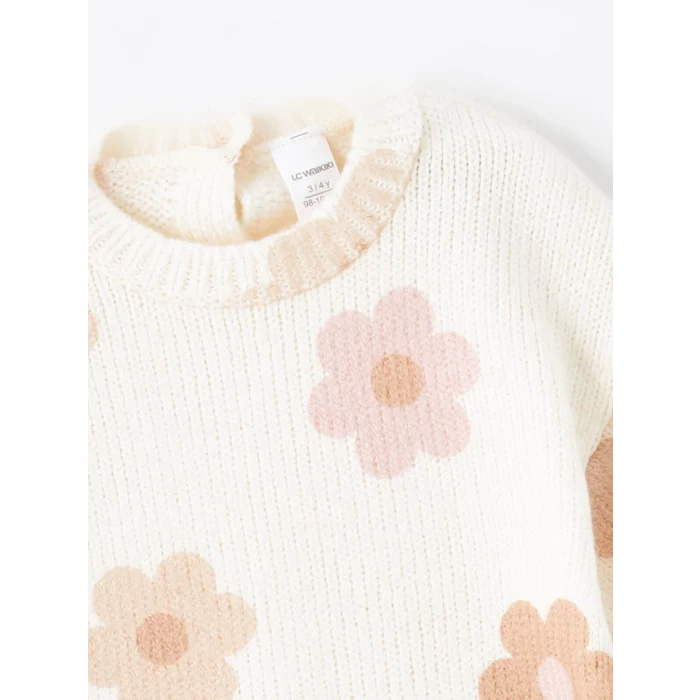 LCW Kids EKRU Bisiklet Yaka Uzun Kollu Kız Çocuk Kazak ve Tayt 2li Takım