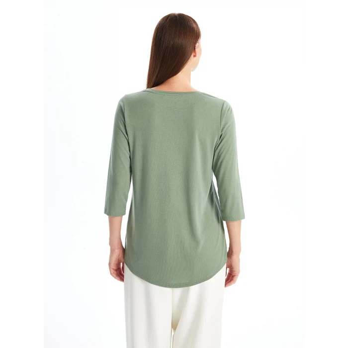 LCWAIKIKI Basic HAKİ Bisiklet Yaka Pul Payetli Kadın Bluz