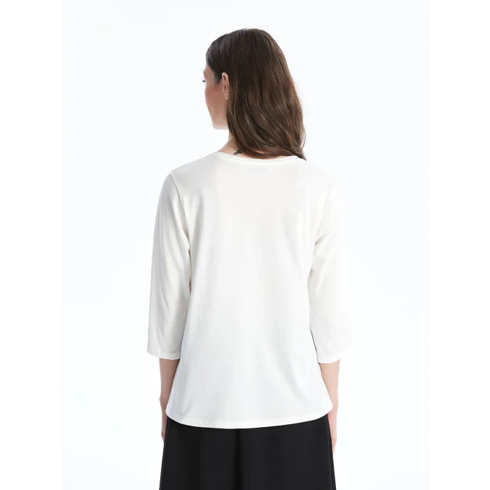 LCW Grace BEYAZ Bisiklet Yaka Baskılı Kadın Tişört