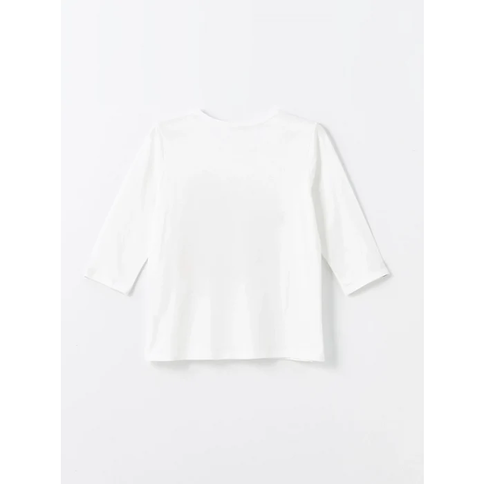 LCW Grace BEYAZ Bisiklet Yaka Baskılı Kadın Tişört