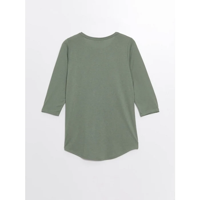 LCWAIKIKI Basic HAKİ Bisiklet Yaka Pul Payetli Kadın Bluz