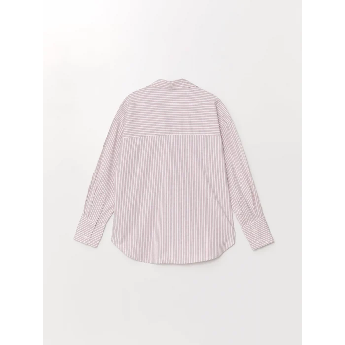 LCW Vision PEMBE Çizgili Uzun Kollu Oversize Kadın Gömlek