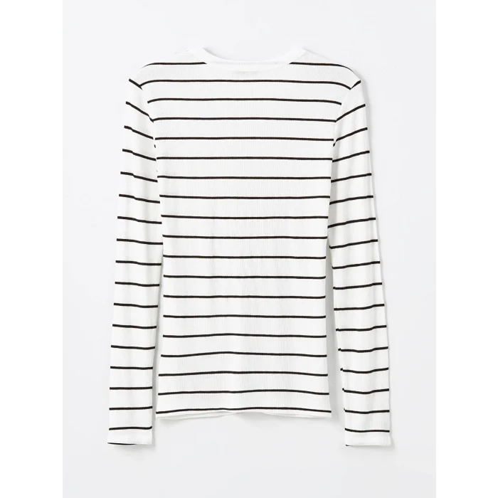 LCWAIKIKI Basic EKRU Bisiklet Yaka Çizgili Uzun Kollu Kadın Body