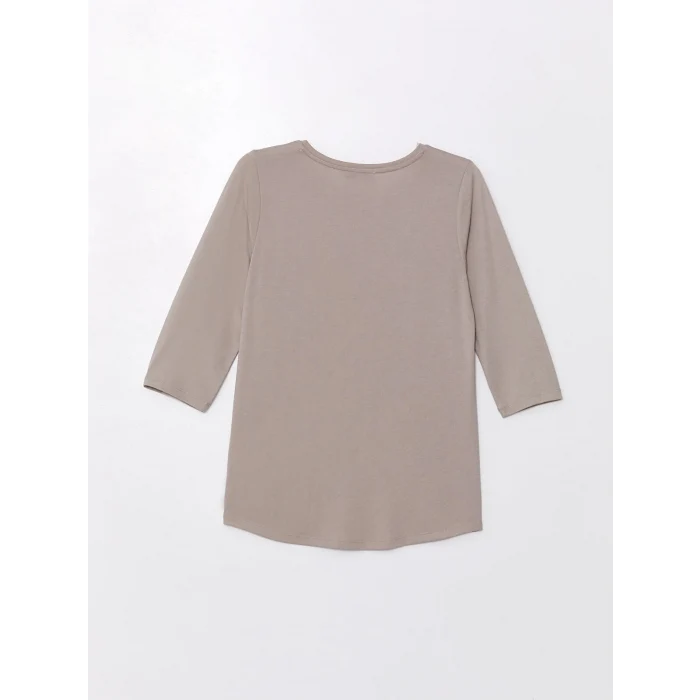 LCWAIKIKI Basic BEJ Bisiklet Yaka Pul Payetli Uzun Kollu Kadın Bluz