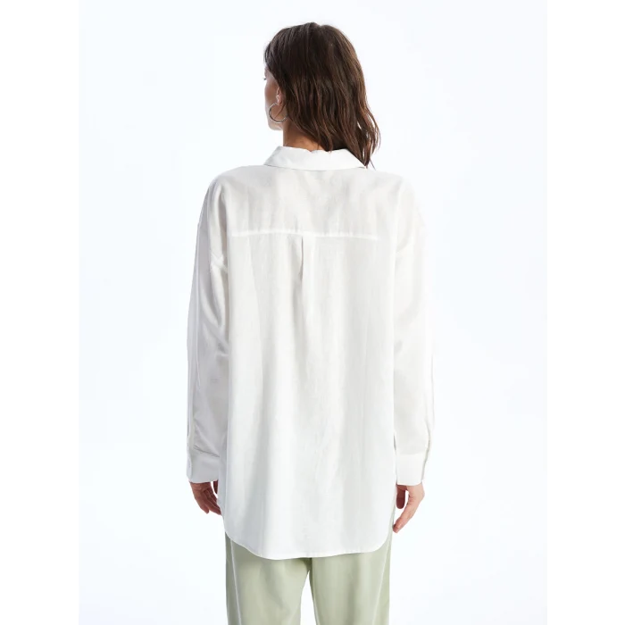 XSIDE BEYAZ Düz Uzun Kollu Keten Karışımlı Kadın Gömlek