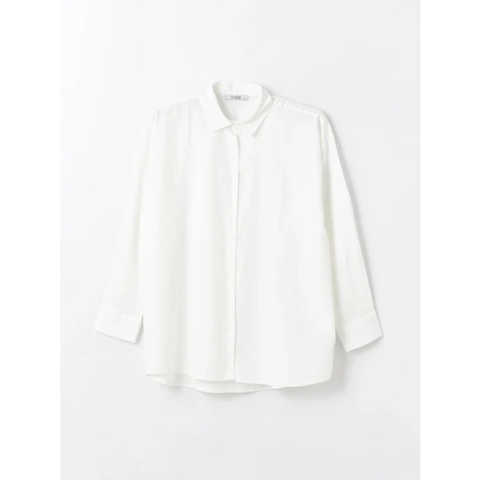 XSIDE BEYAZ Düz Uzun Kollu Keten Karışımlı Kadın Gömlek