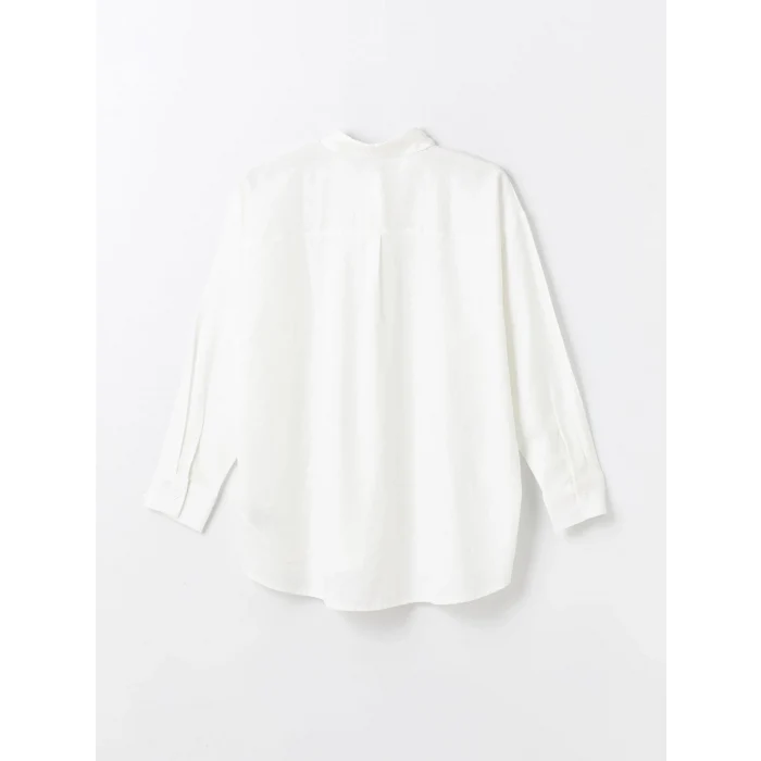 XSIDE BEYAZ Düz Uzun Kollu Keten Karışımlı Kadın Gömlek