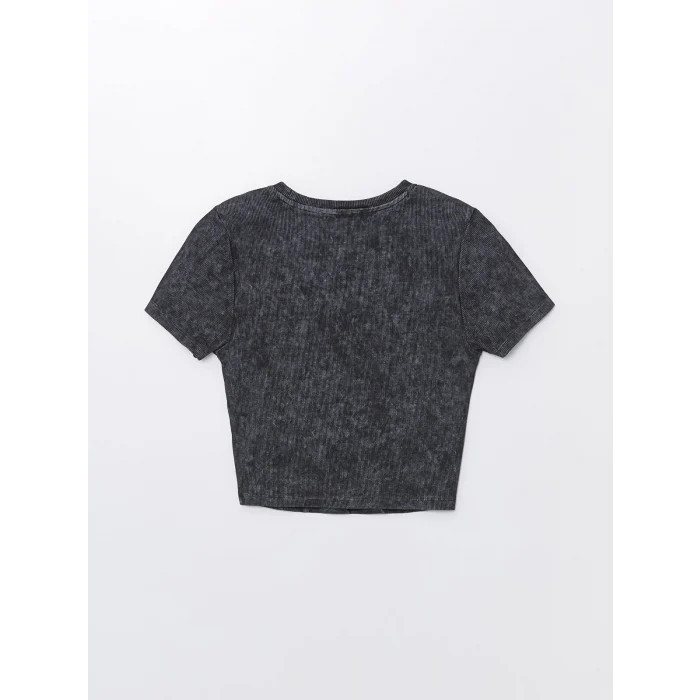 XSIDE ANTRASİT Bisiklet Yaka Düz Kısa Kollu Kadın Crop