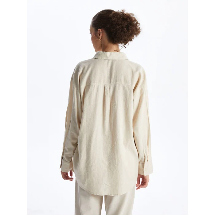 XSIDE BEJ Düz Uzun Kollu Keten Karışımlı Kadın Gömlek