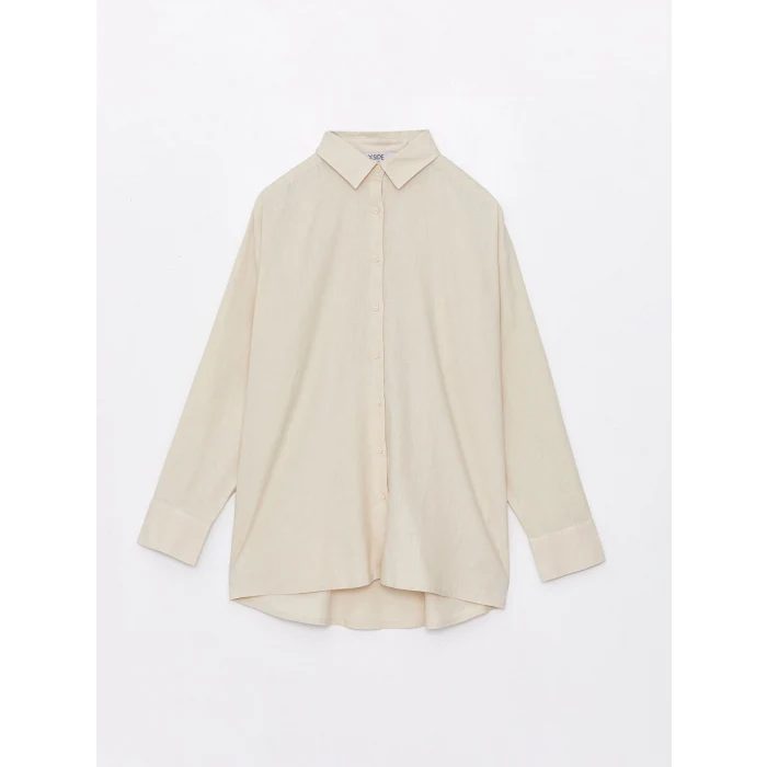 XSIDE BEJ Düz Uzun Kollu Keten Karışımlı Kadın Gömlek