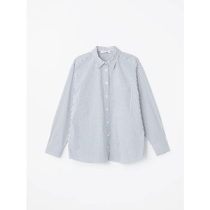 LCW Vision MAVİ Çizgili Uzun Kollu Oversize Kadın Gömlek