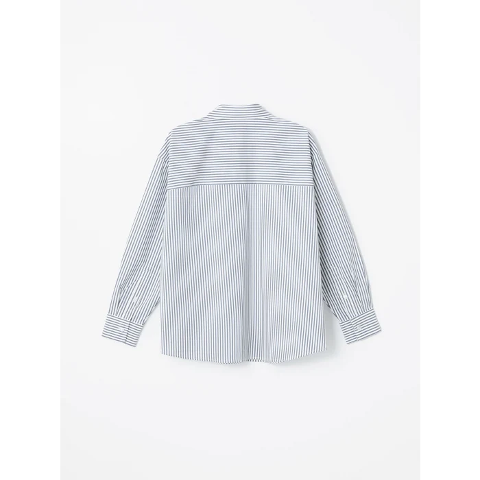 LCW Vision MAVİ Çizgili Uzun Kollu Oversize Kadın Gömlek