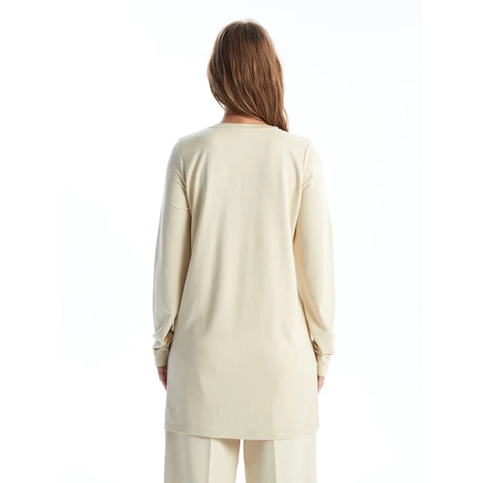 LCWAIKIKI Basic BEJ Bisiklet Yaka Baskılı Kadın Sweatshirt Tunik