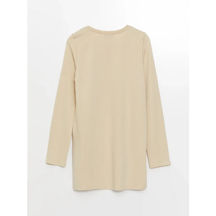 LCWAIKIKI Basic BEJ Bisiklet Yaka Baskılı Kadın Sweatshirt Tunik