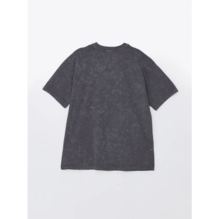 LC WAIKIKI ANTRASİT Bisiklet Yaka Baskılı Kısa Kollu Kadın Tişört