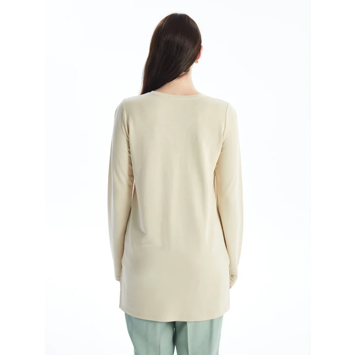 LCWAIKIKI Basic BEJ Bisiklet Yaka Baskılı Kadın Tunik