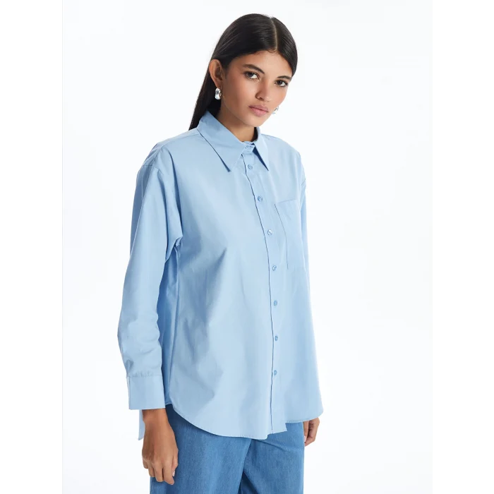 LCW Modest MAVİ Düz Oversize Kadın Gömlek Tunik