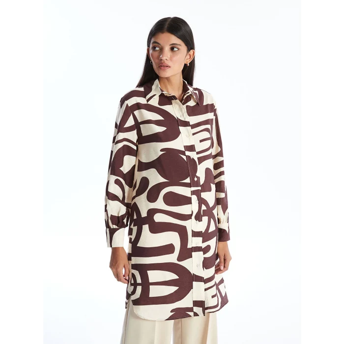 LCW Modest KAHVERENGİ Desenli Kadın Gömlek Tunik