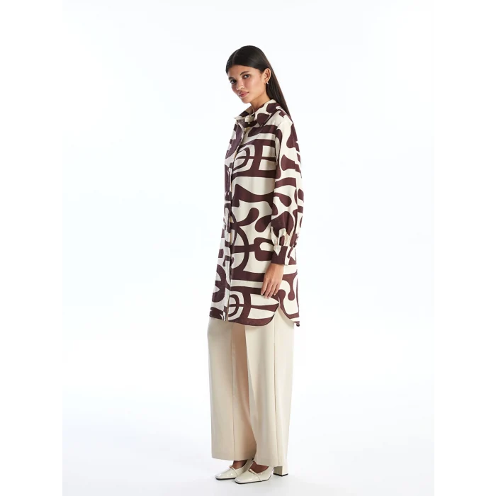 LCW Modest KAHVERENGİ Desenli Kadın Gömlek Tunik