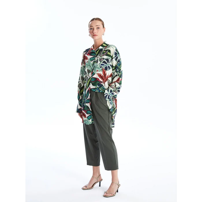LCWAIKIKI Classic YEŞİL Desenli Kadın Gömlek Tunik