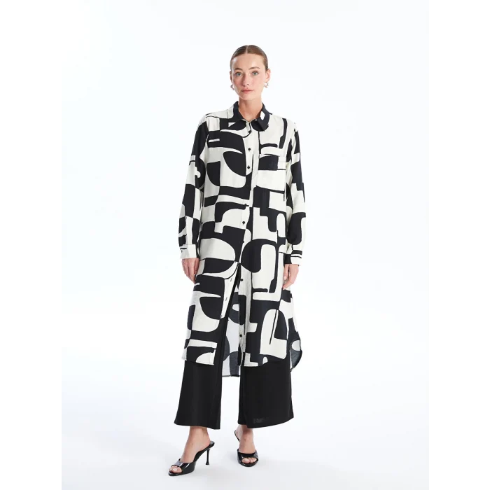 LCWAIKIKI Classic SİYAH Desenli Kadın Gömlek Tunik