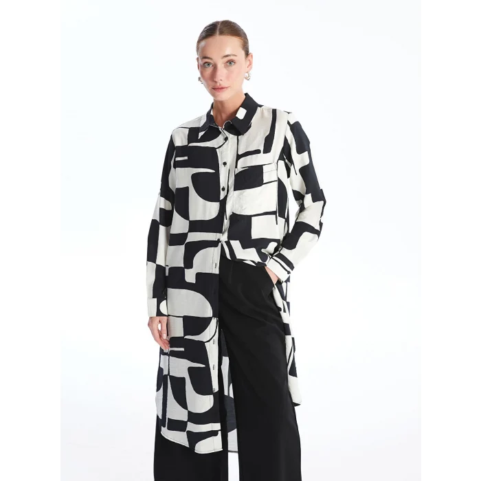 LCWAIKIKI Classic SİYAH Desenli Kadın Gömlek Tunik
