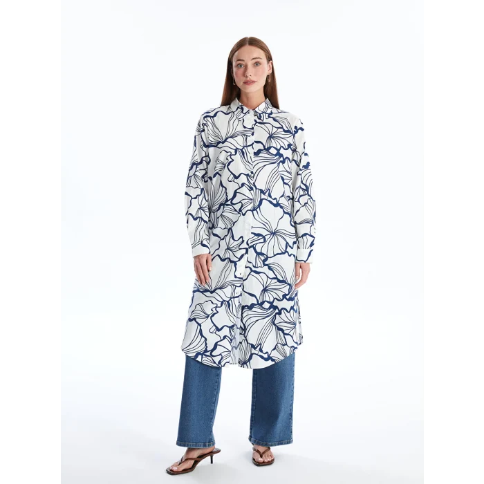 LCWAIKIKI Classic EKRU Desenli Kadın Gömlek Tunik