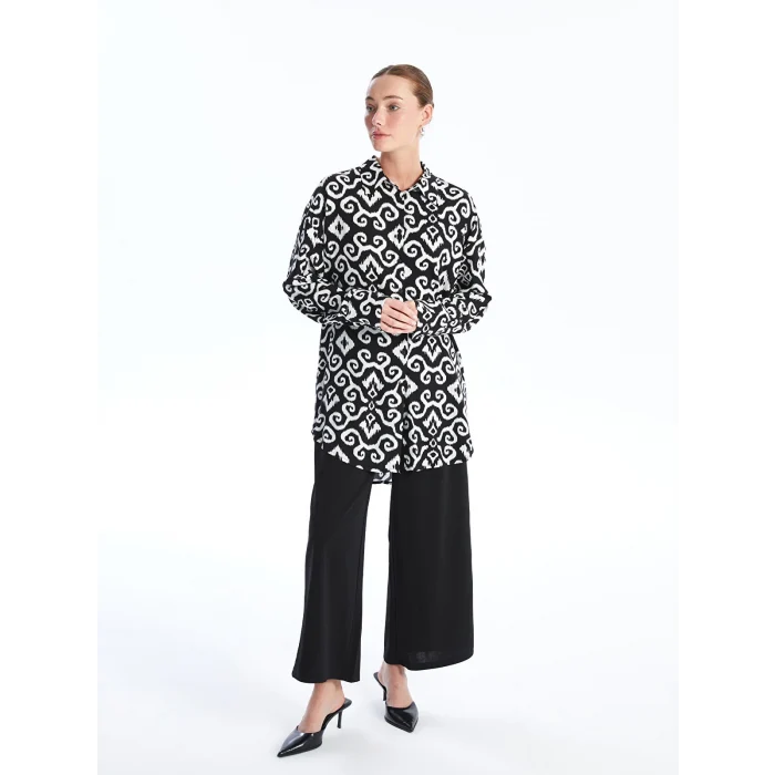 LCWAIKIKI Classic SİYAH Desenli Kadın Gömlek Tunik