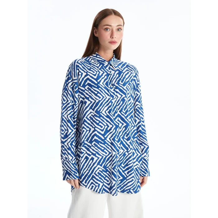 LCWAIKIKI Classic MAVİ Desenli Kadın Gömlek Tunik