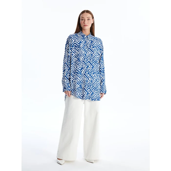 LCWAIKIKI Classic MAVİ Desenli Kadın Gömlek Tunik