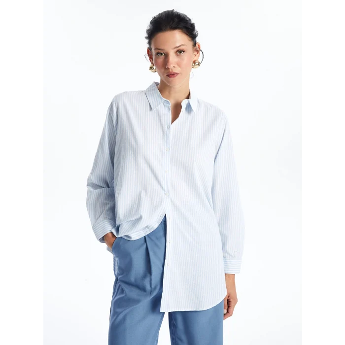 LCWAIKIKI Classic LACİVERT Çizgili Kadın Gömlek Tunik