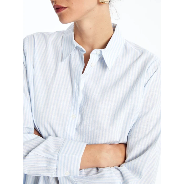 LCWAIKIKI Classic LACİVERT Çizgili Kadın Gömlek Tunik