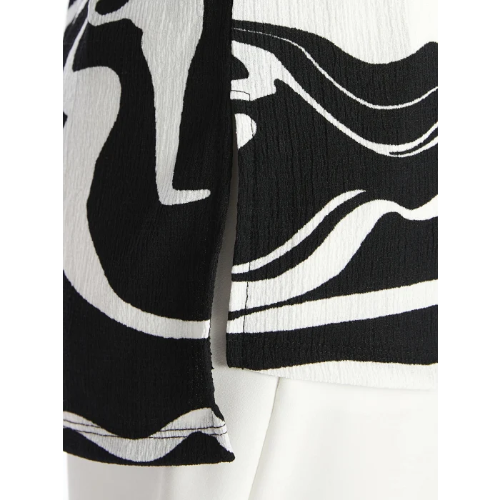 LCWAIKIKI Basic EKRU Bisiklet Yaka Desenli Kadın Sweatshirt Tunik