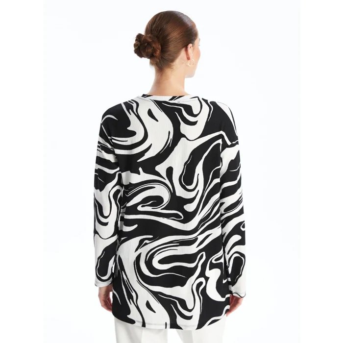 LCWAIKIKI Basic EKRU Bisiklet Yaka Desenli Kadın Sweatshirt Tunik