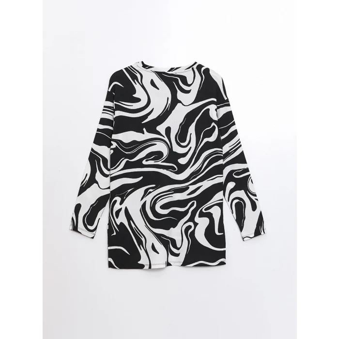 LCWAIKIKI Basic EKRU Bisiklet Yaka Desenli Kadın Sweatshirt Tunik