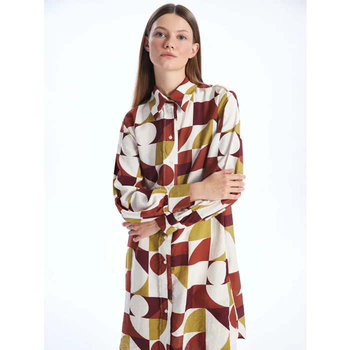 LCW Modest KAHVERENGİ Desenli Kadın Gömlek Tunik