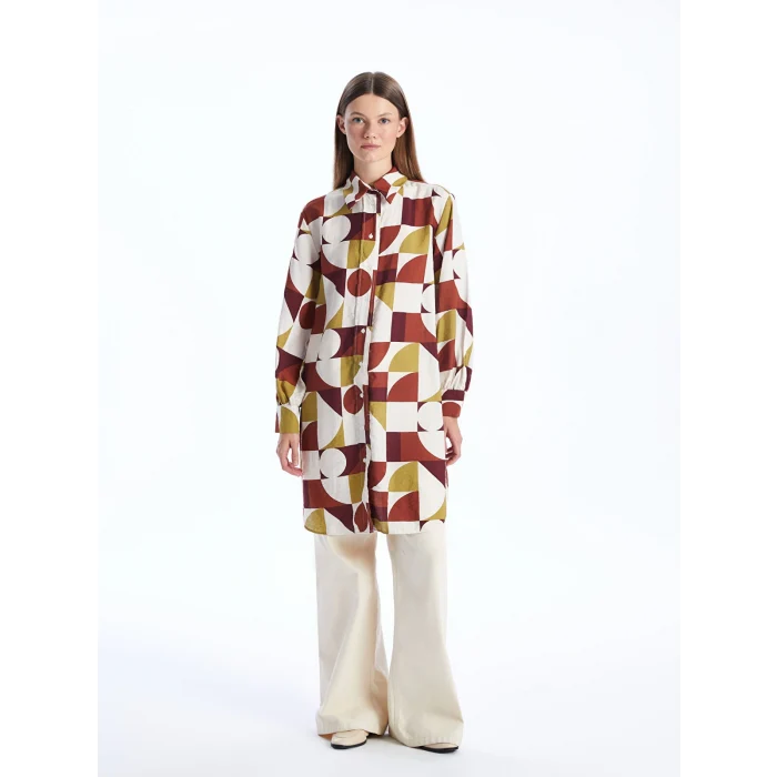 LCW Modest KAHVERENGİ Desenli Kadın Gömlek Tunik