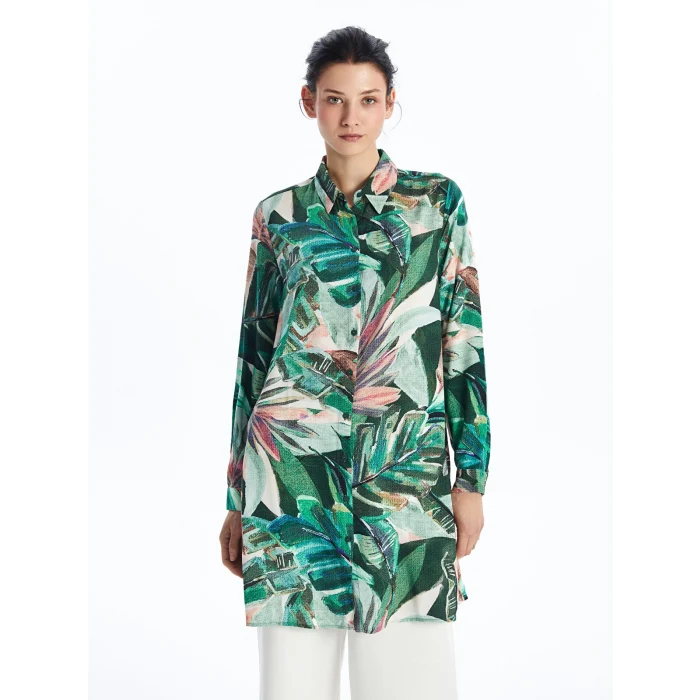 LCWAIKIKI Classic YEŞİL Desenli Kadın Gömlek Tunik